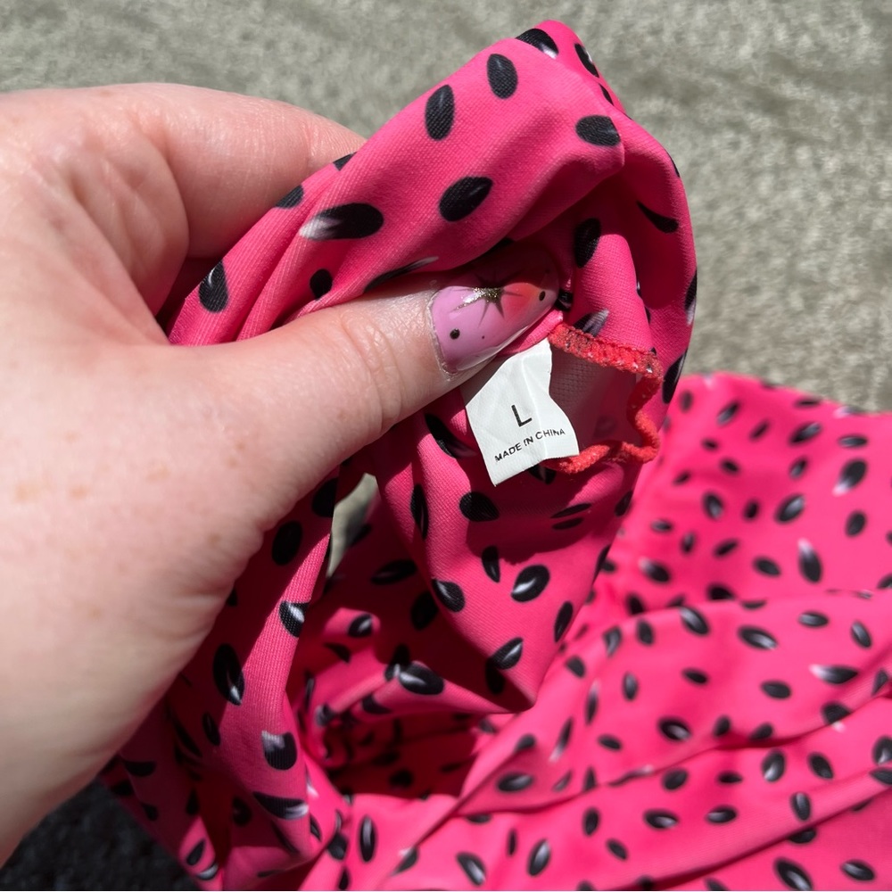 Women's Bandeau Bikini Top size Large in Pink Watermelon Seed Design - Picture 3 of 6